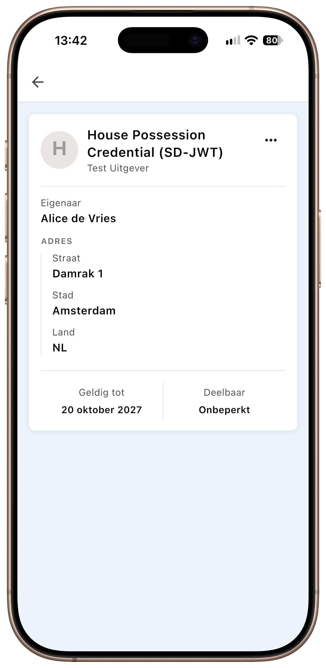 Yivi app - Credential with a nested address object