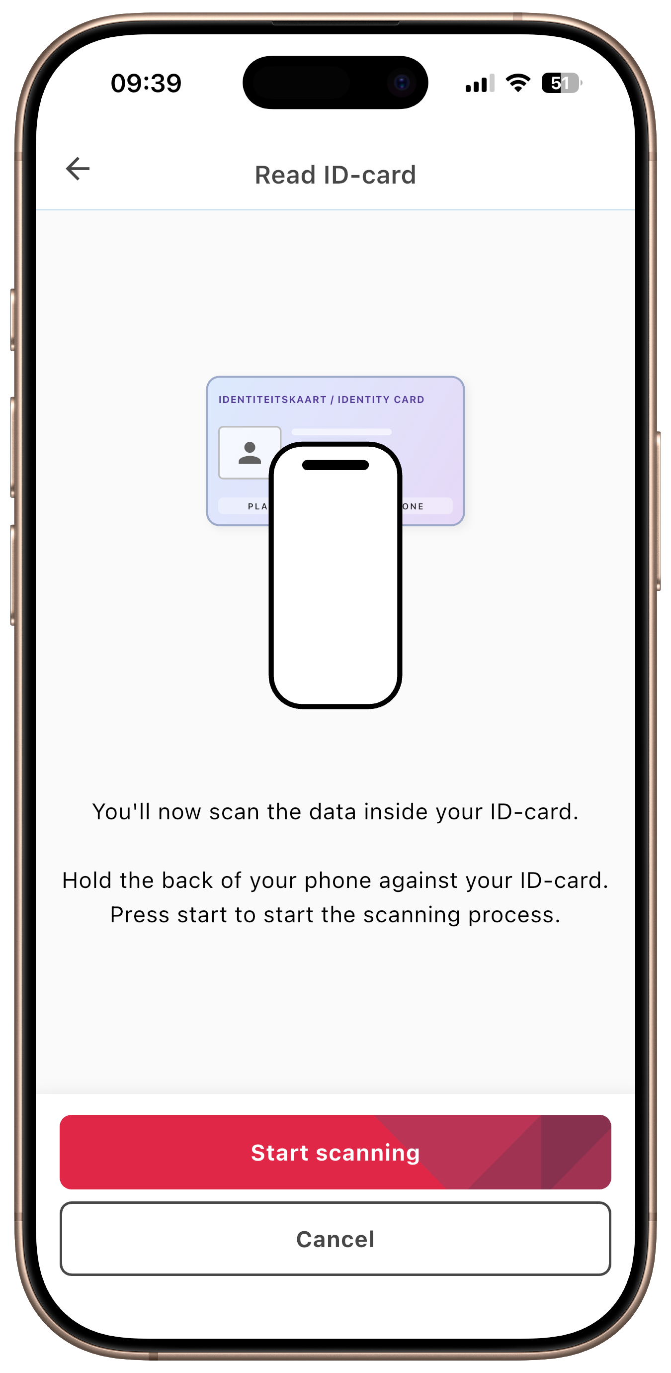 Yivi app - Start NFC scan