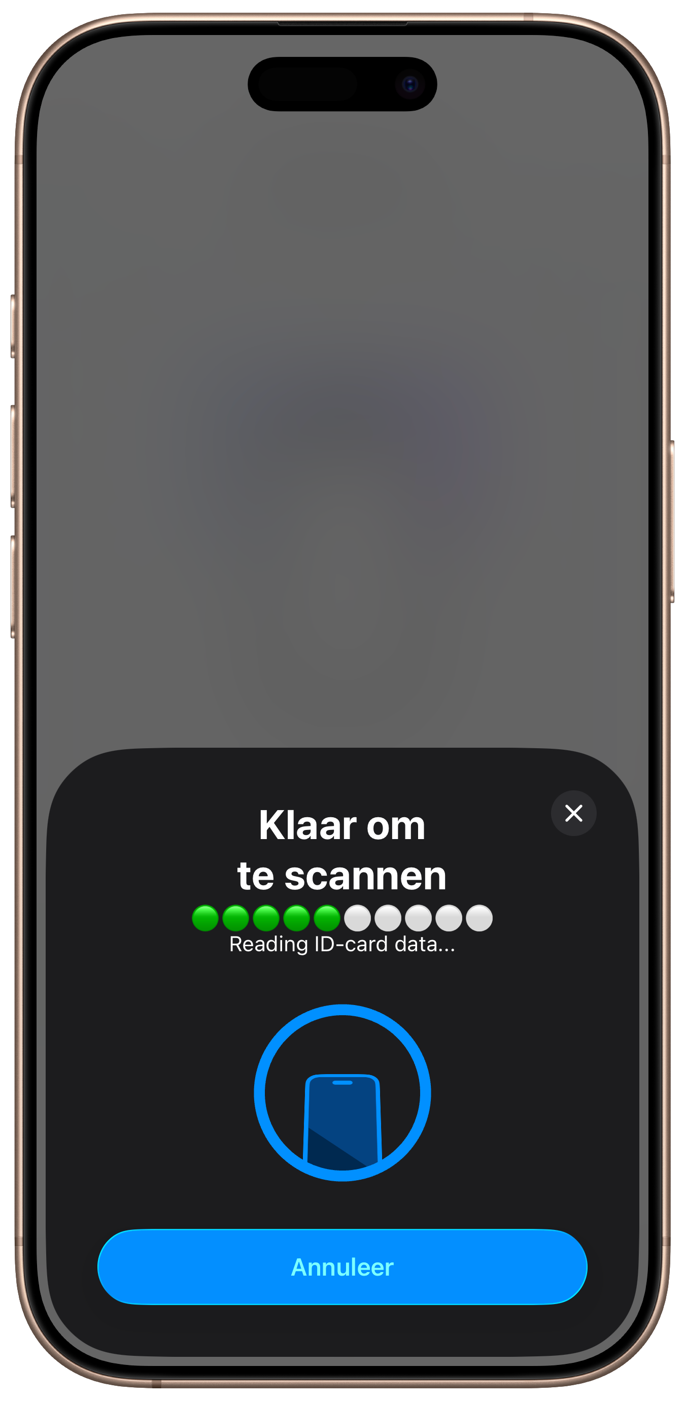 Yivi app - NFC scanning in progress