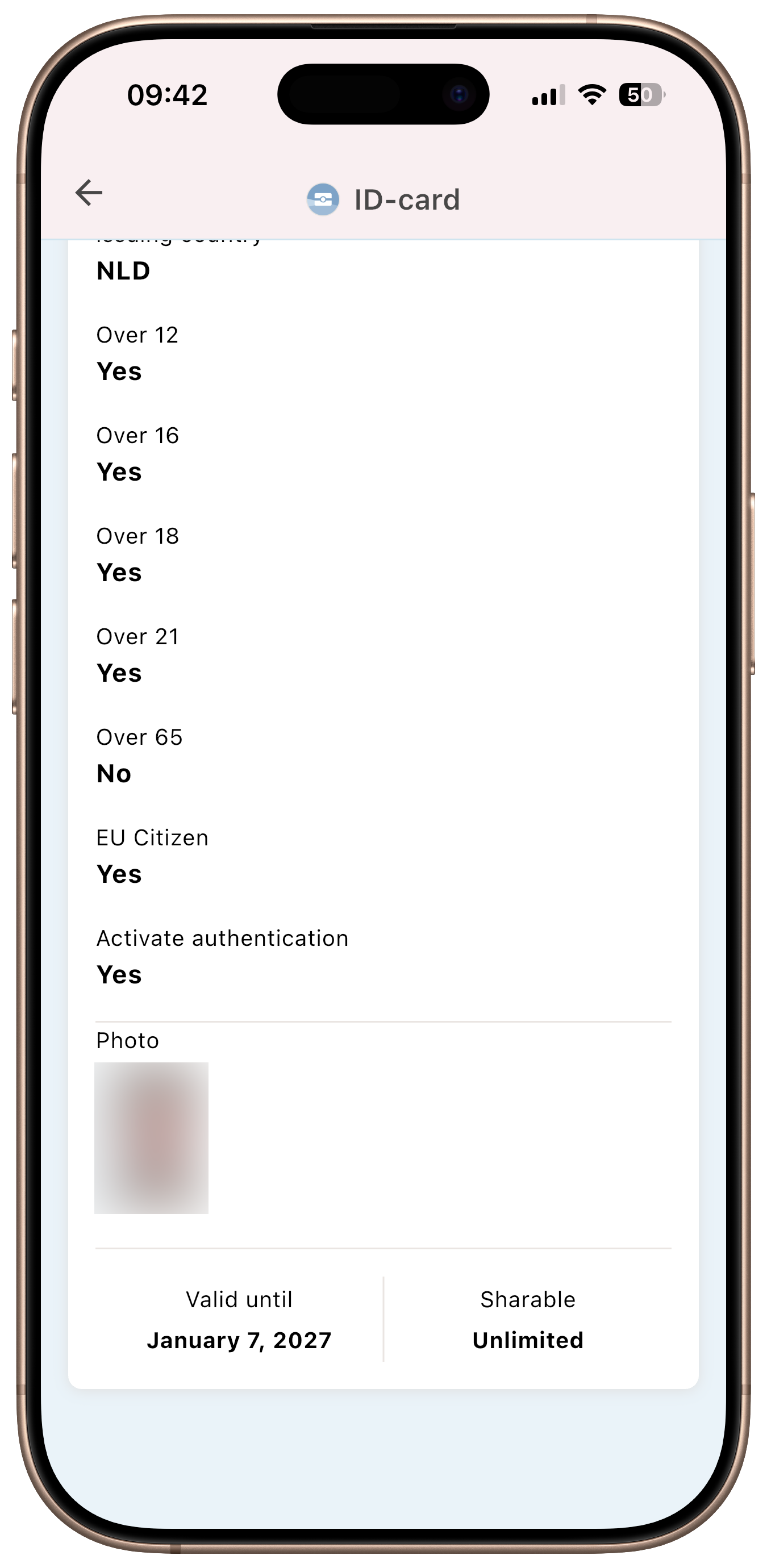 Yivi app - ID card credential (bottom)